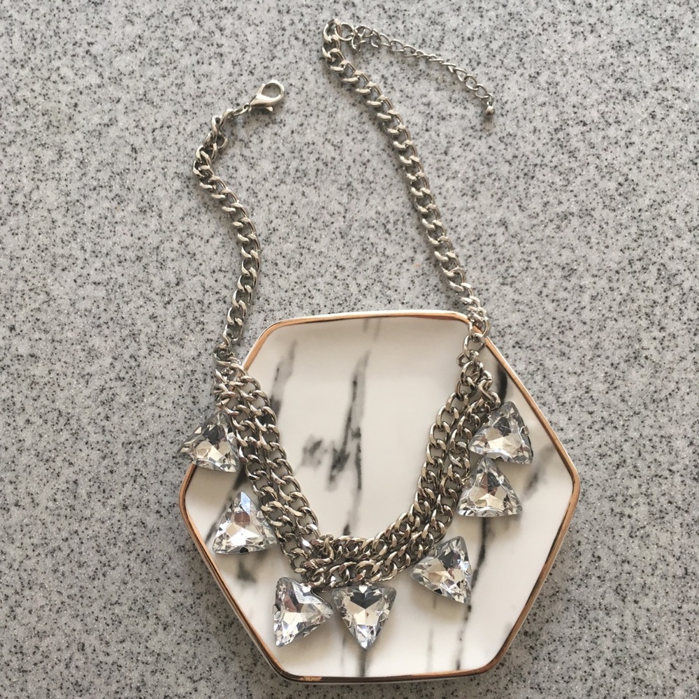 Silver Triangle Cut Diamonds Statement Necklace - image 1